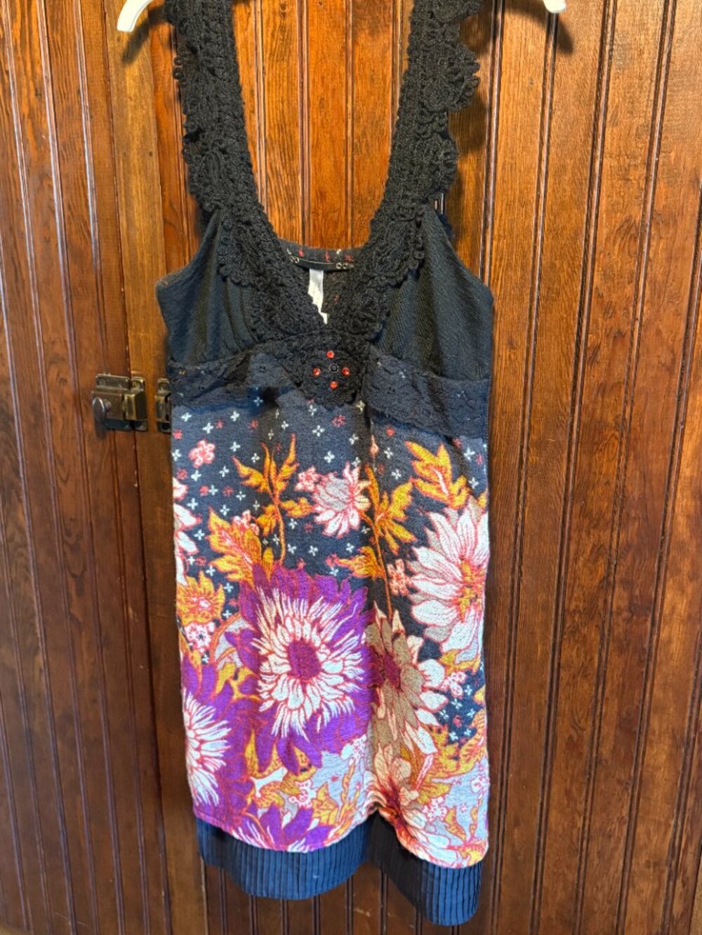 Free People Wool Cotton Crochet W Crystal Babydoll Tunic Dress size 4